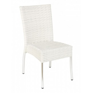 WIC-07 Floridian Modern White Woven Outdoor Commercial Coastal Stackable Side Chair
